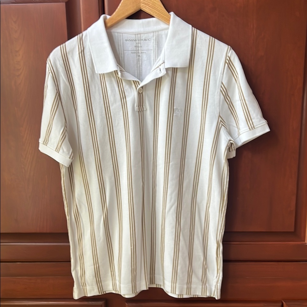 Banana Republic Cream and Brown Striped Polo Shirt